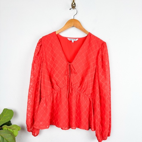Elizabeth and James Orange Tie Front Blouse Sz L - Picture 1 of 7